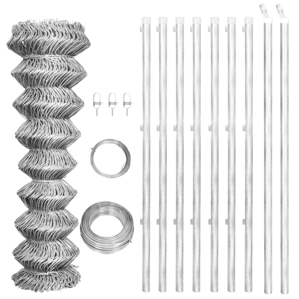 Vidaxl -Netzzaun mit Polen 15x1 M galvanisierter Stahl Silber gefärbt