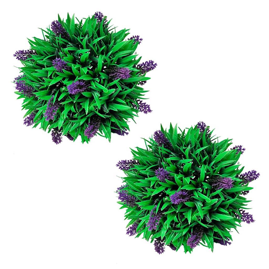 VidaXL 2-teiliges künstliches Buchsbaum-Set, kugelförmig mit Lavendel, 28 cm