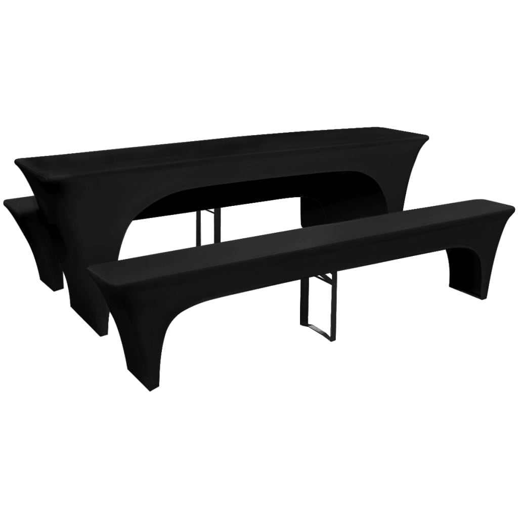 VidaXL Stretch-Biertisch- und Banküberzüge, 3-teilig, Schwarz, 225 x 70 x 80 cm