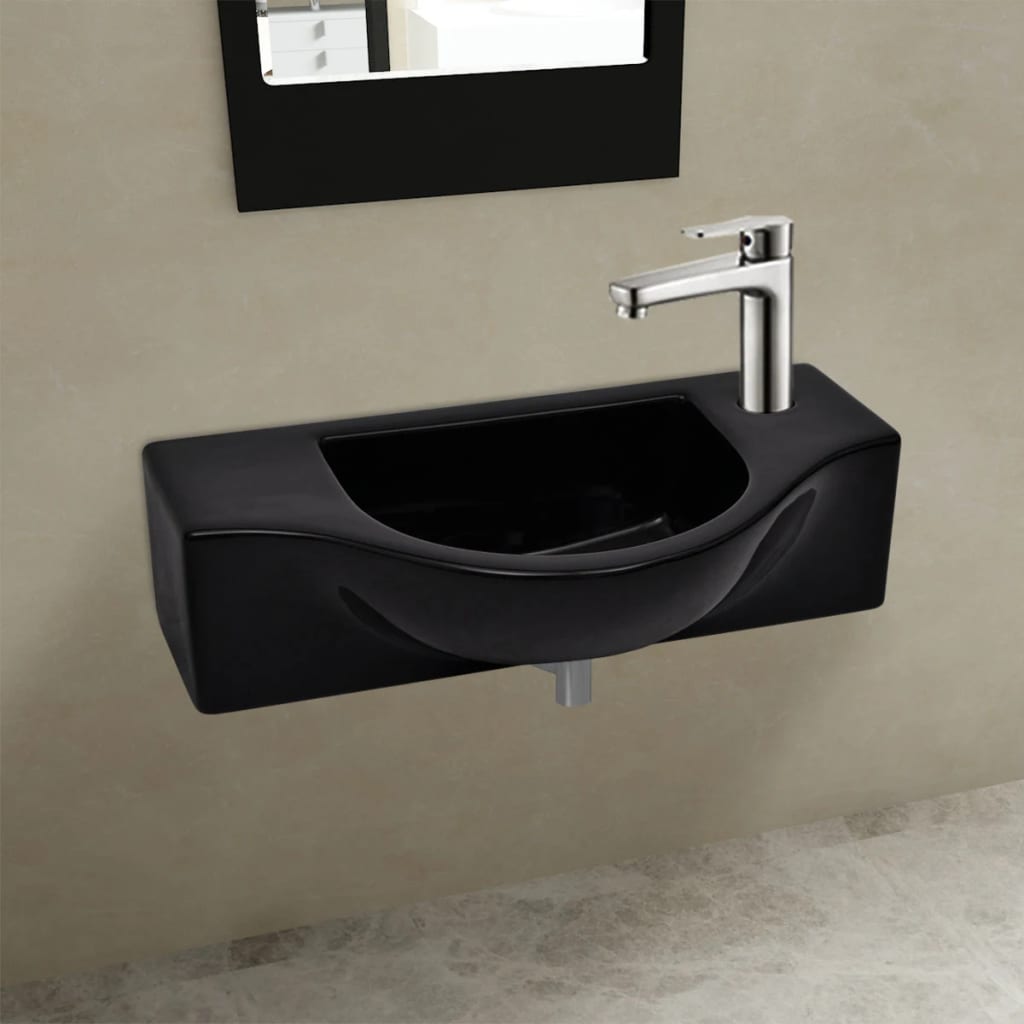 Vidaxl-Waschbecken mit Kranlochschwarzkeramik