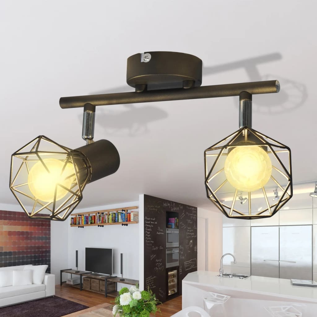 VidaXL Deckenleuchte mit 2 LEDs, Industriestil, Schwarz