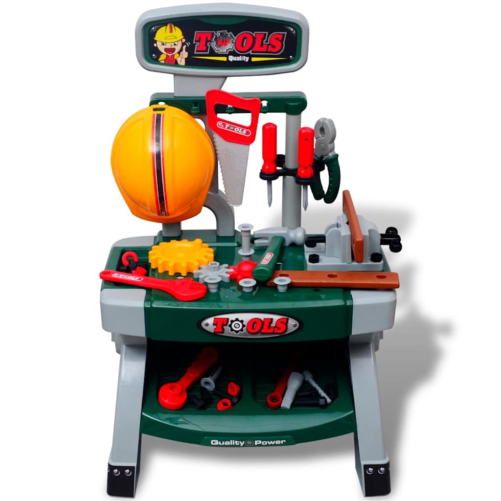 VidaXL Spielzeugwerkbank mit Werkzeugen fürs Kinderzimmer, Grün + Grau