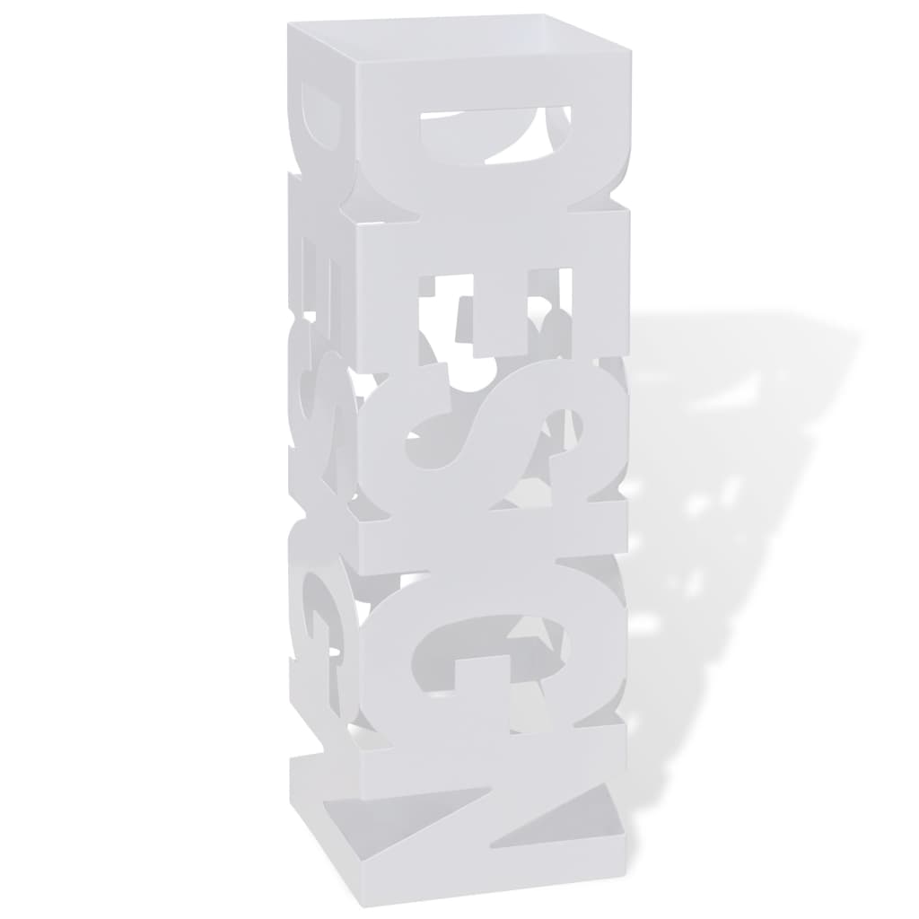 VidaXL Regenschirm- und Gehstockhalter, weiß, quadratisch, Stahl, 48,5 cm