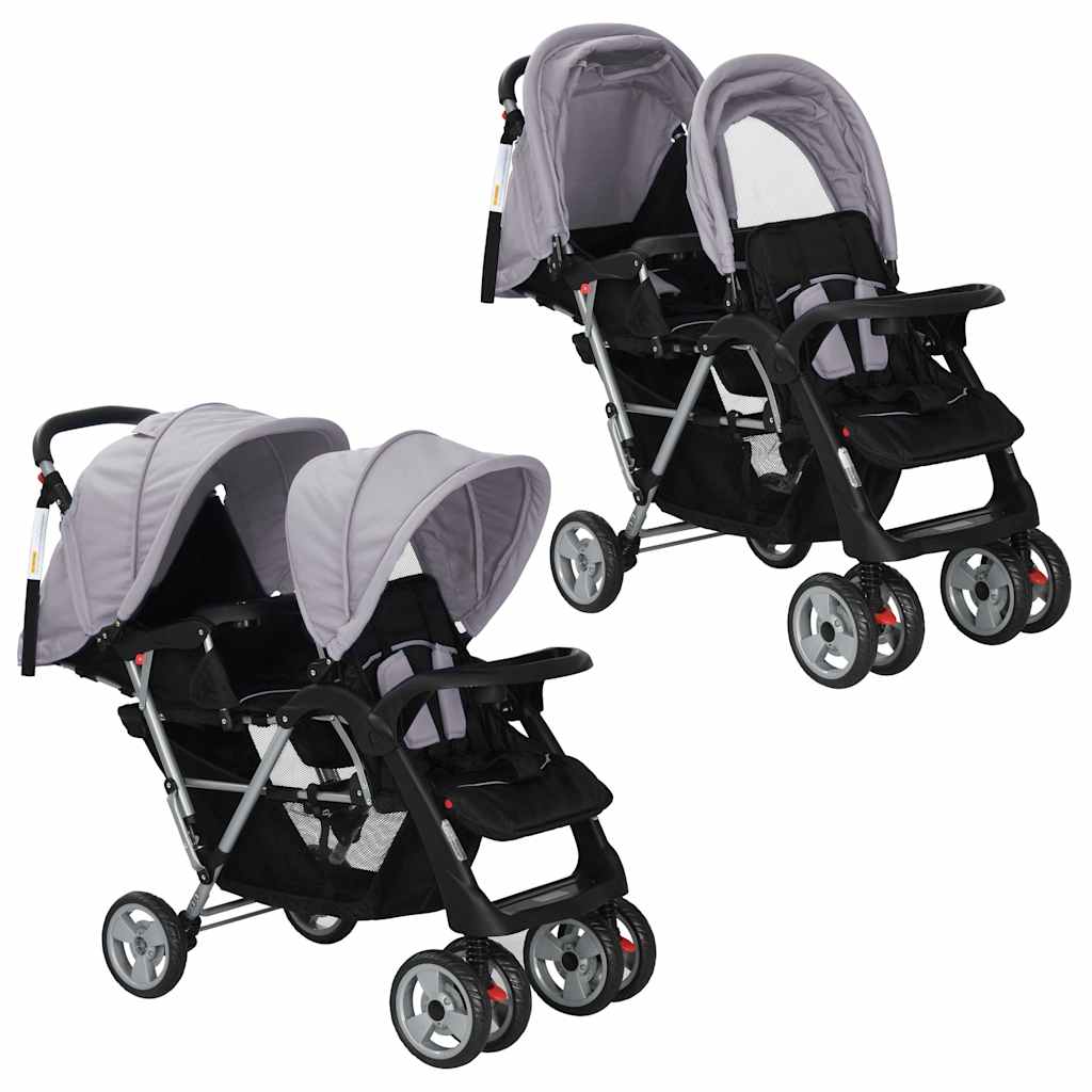 VidaXL Kinderwagen Doppelstahlgrau und Schwarz