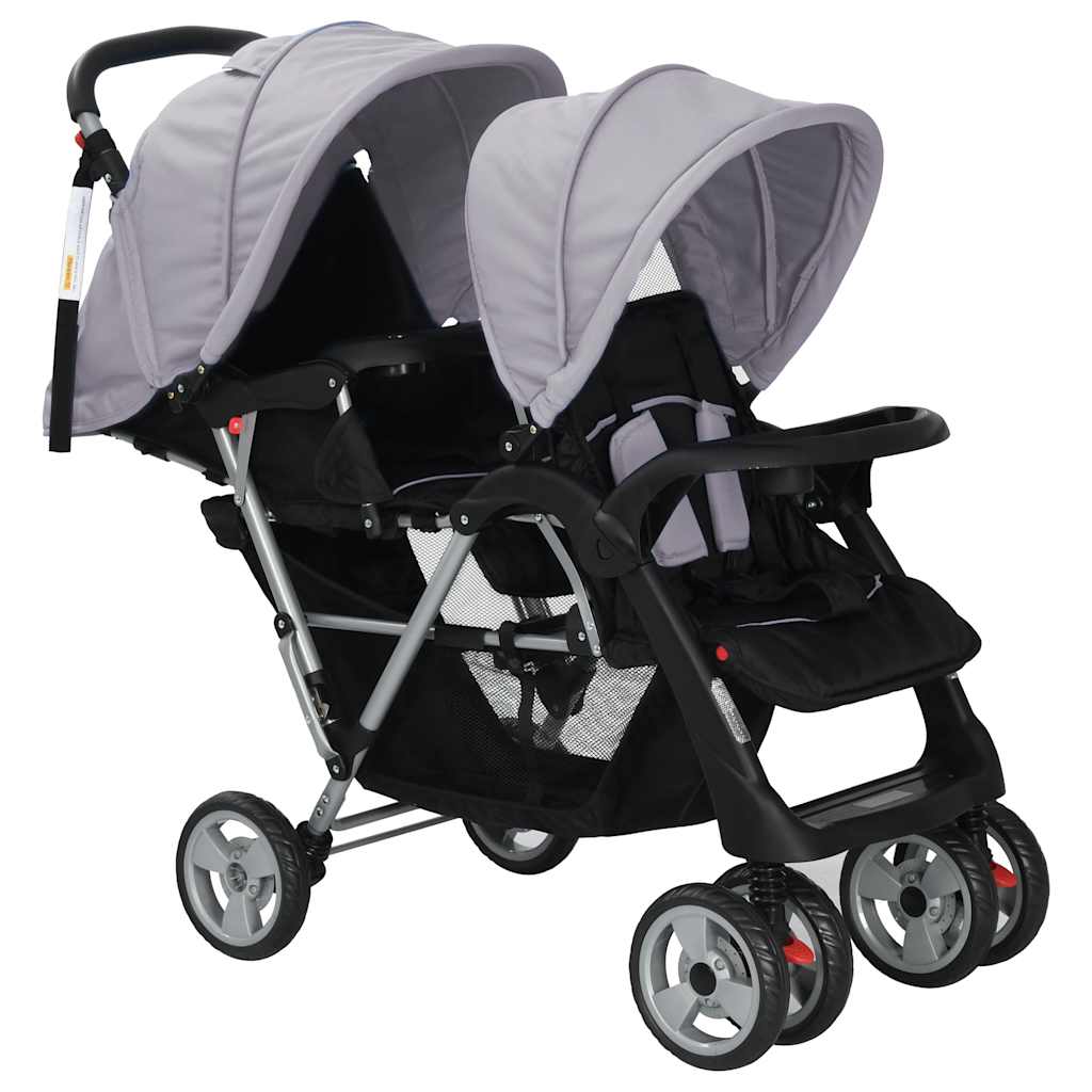 VidaXL Kinderwagen Doppelstahlgrau und Schwarz