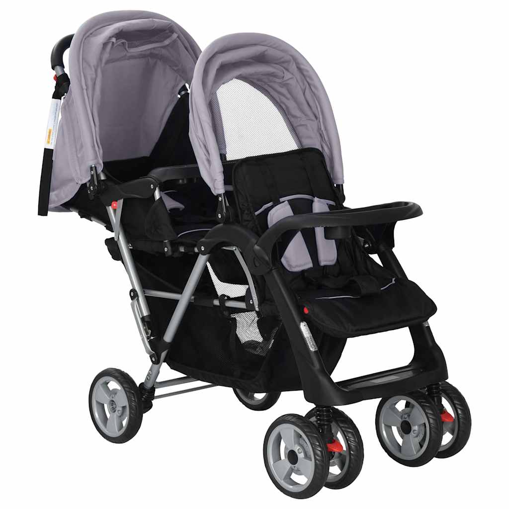 VidaXL Kinderwagen Doppelstahlgrau und Schwarz