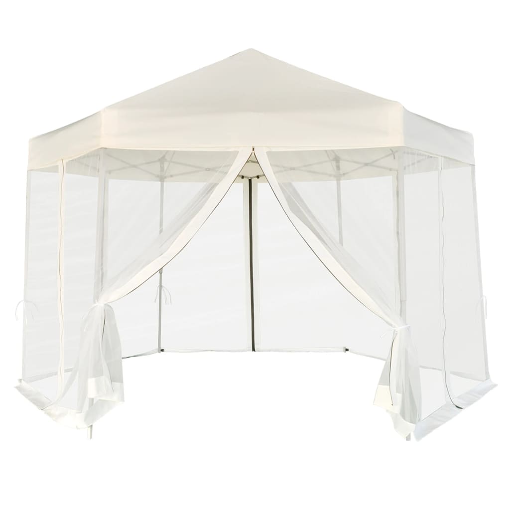 VidaXL Partyzelt, sechseckig, mit 6 Seitenwänden, 3,6 x 3,1 m, cremeweiß