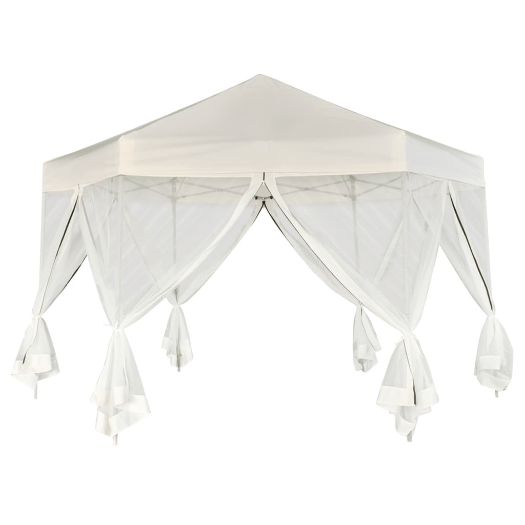 VidaXL Partyzelt, sechseckig, mit 6 Seitenwänden, 3,6 x 3,1 m, cremeweiß