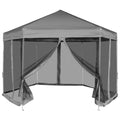 VidaXL Partyzelt, sechseckig, zum Aufklappen, mit 6 Seitenwänden, 3,6 x 3,1 m, Grau