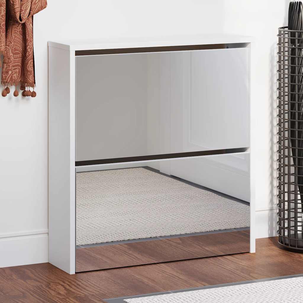 Vidaxl Schuhschrank zwei-Layer mit Spiegel 63x17x67 cm Weiß