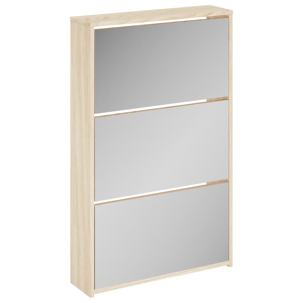 Vidaxl -Schuhschrank dreischichtig mit Spiegel 63x17x102,5 cm Eiche
