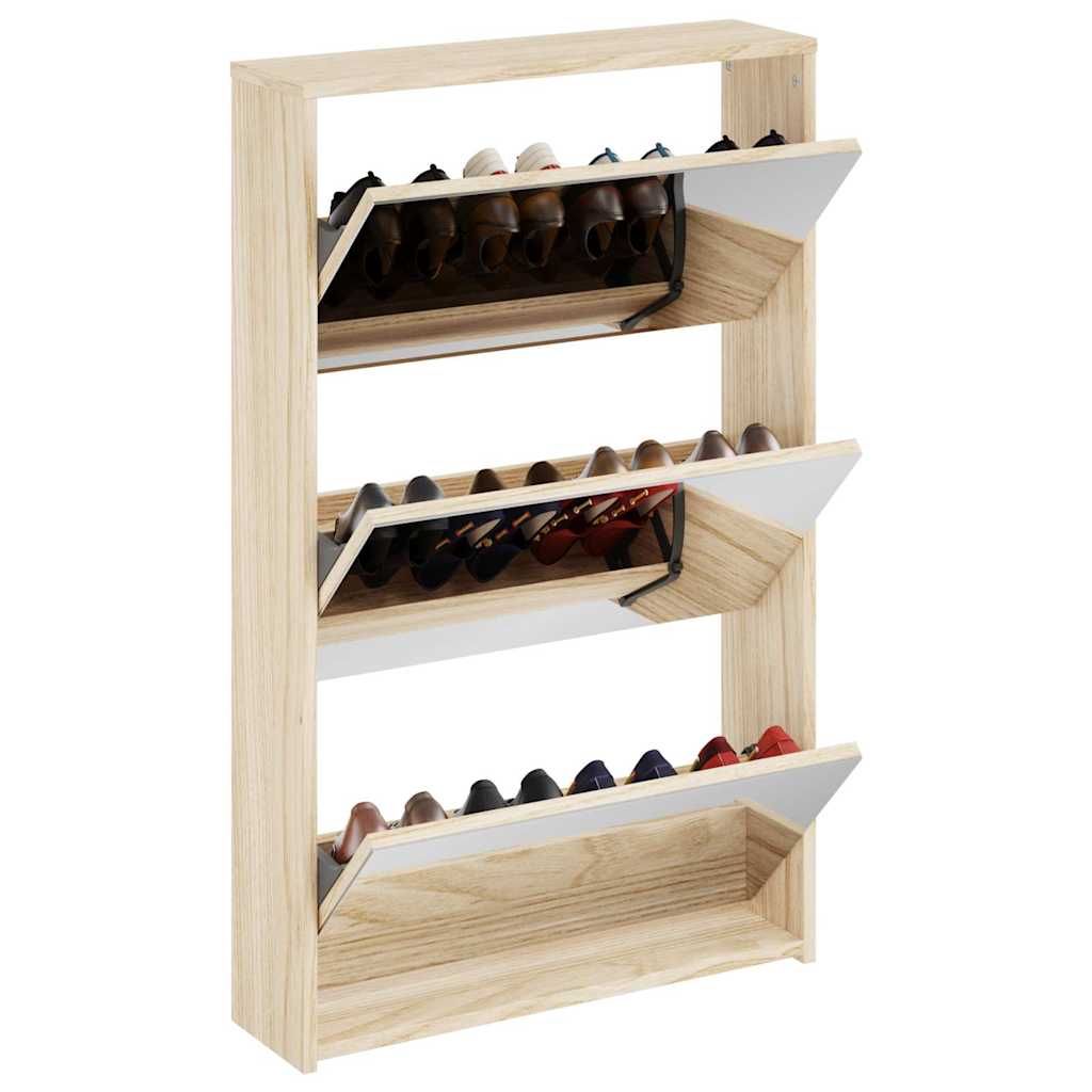 Vidaxl -Schuhschrank dreischichtig mit Spiegel 63x17x102,5 cm Eiche