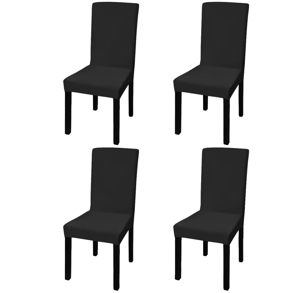 VidaXL Stuhlhussen, 4 Stück, Stretch, gerade, Schwarz