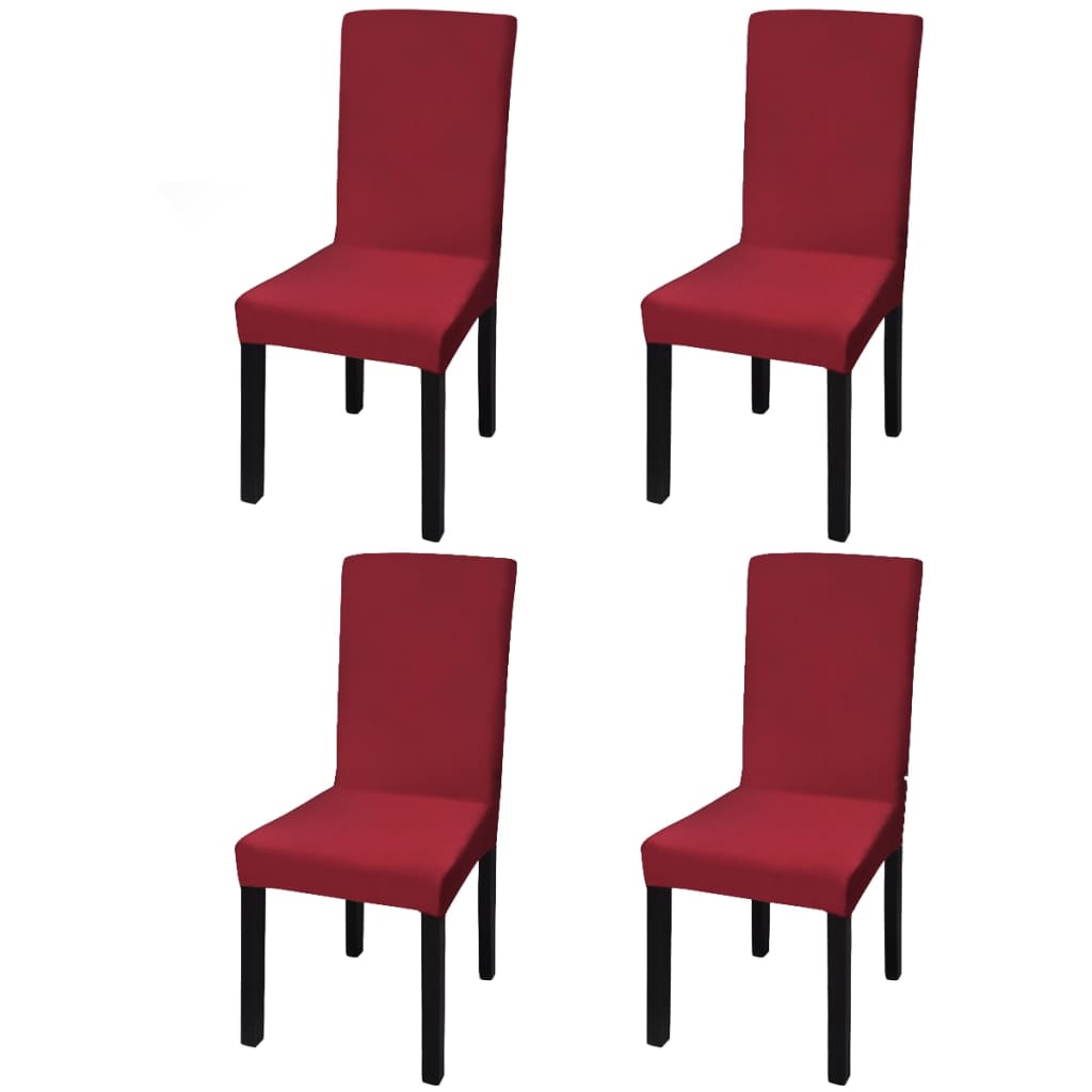VidaXL Stuhlhussen, 4-teilig, Stretch, gerade, Bordeaux