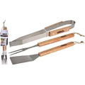 Grillbesteck aus Edelstahl und Holz, 36 cm, 3-teilig