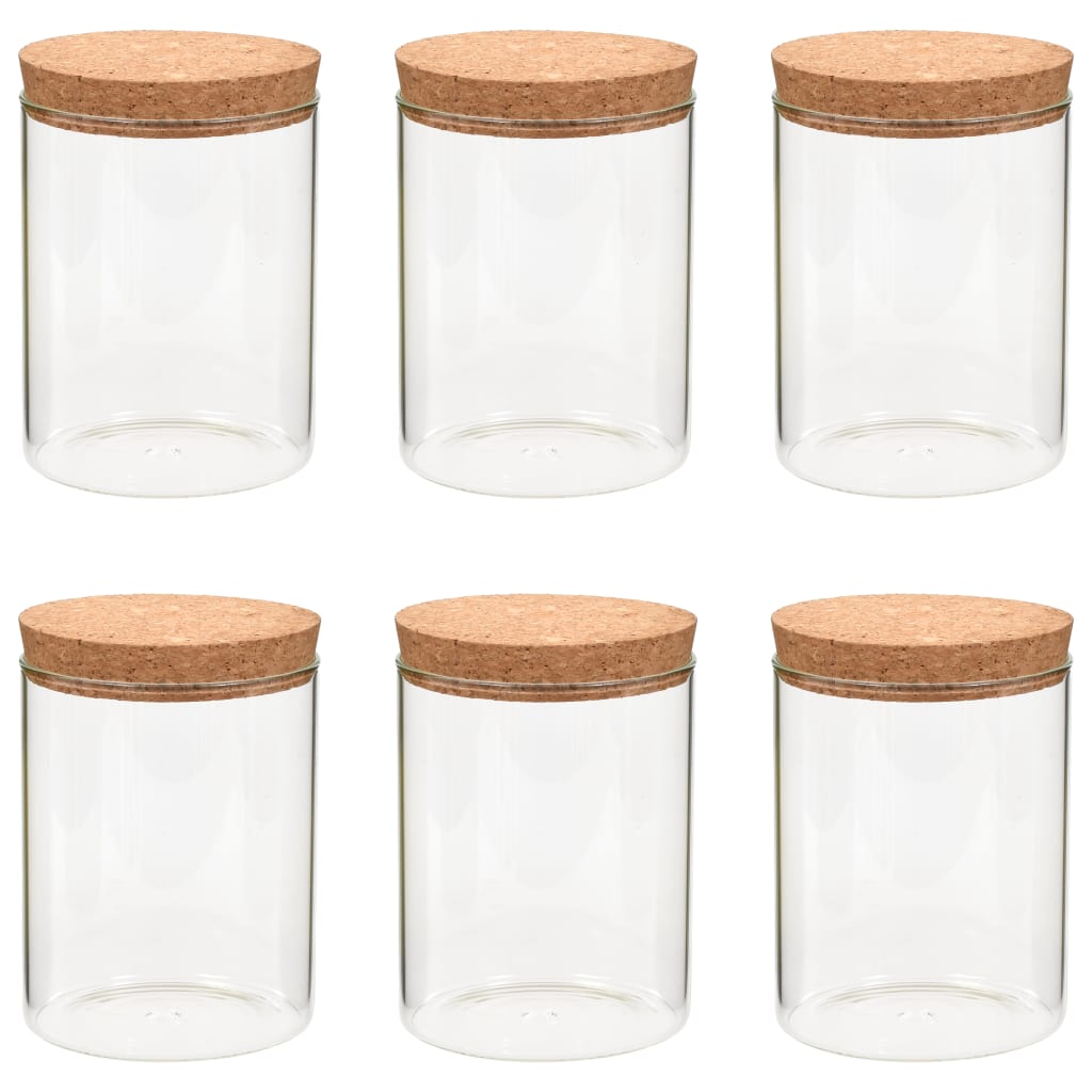 VidaXL Vorratsgläser mit Korkdeckel, 6 Stück, 650 ml, Glas