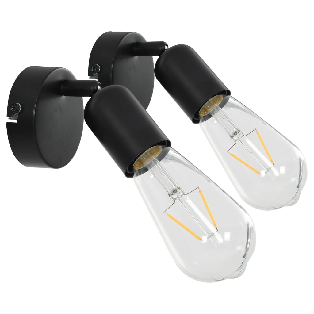 VidaXL Strahler, 2 Stück mit Glühlampen, 2 W, E27, schwarz