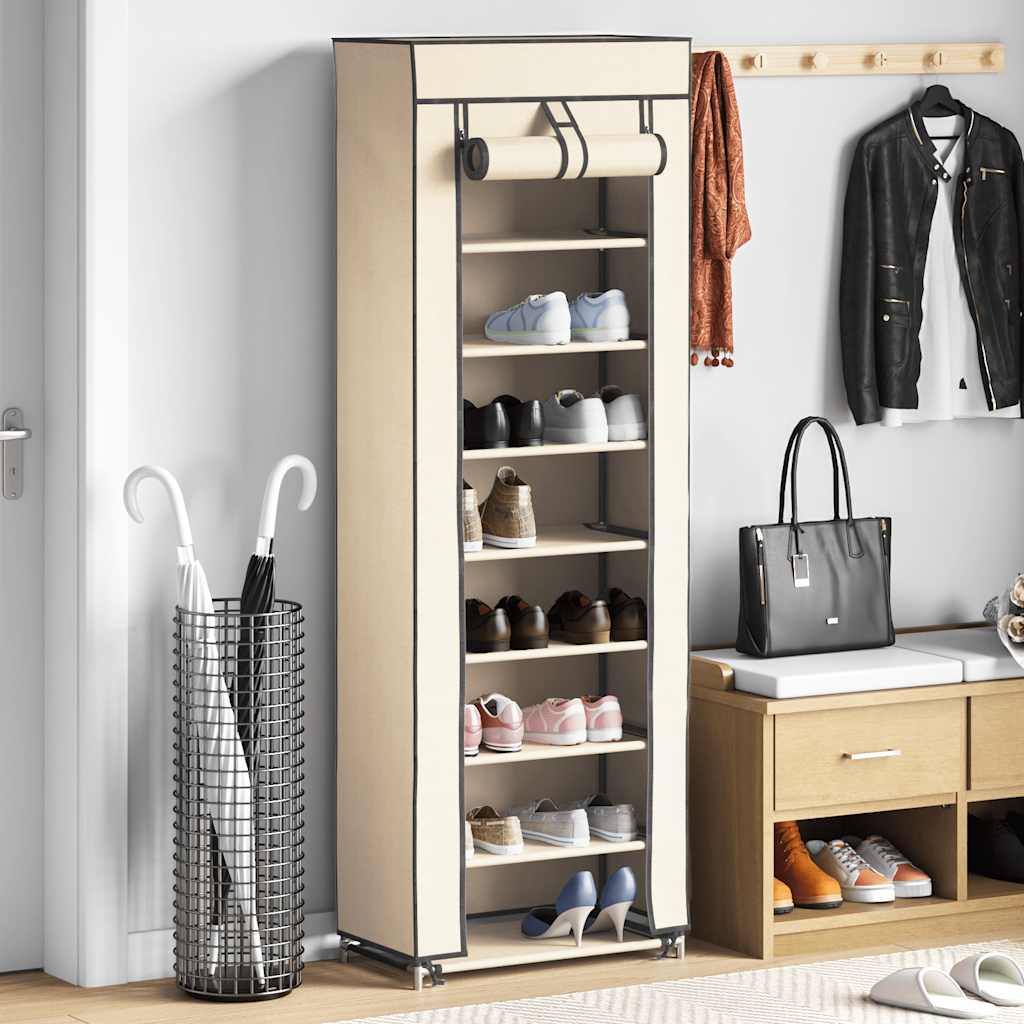 Vidaxl schoenenkast met hoes 57x29x162 cm stof crème