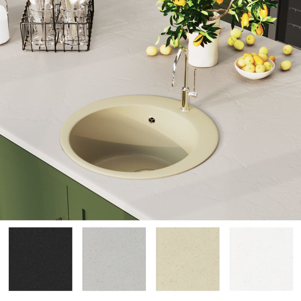 VIDAXL Spülbecken - Einzelstütze in Granitbeige