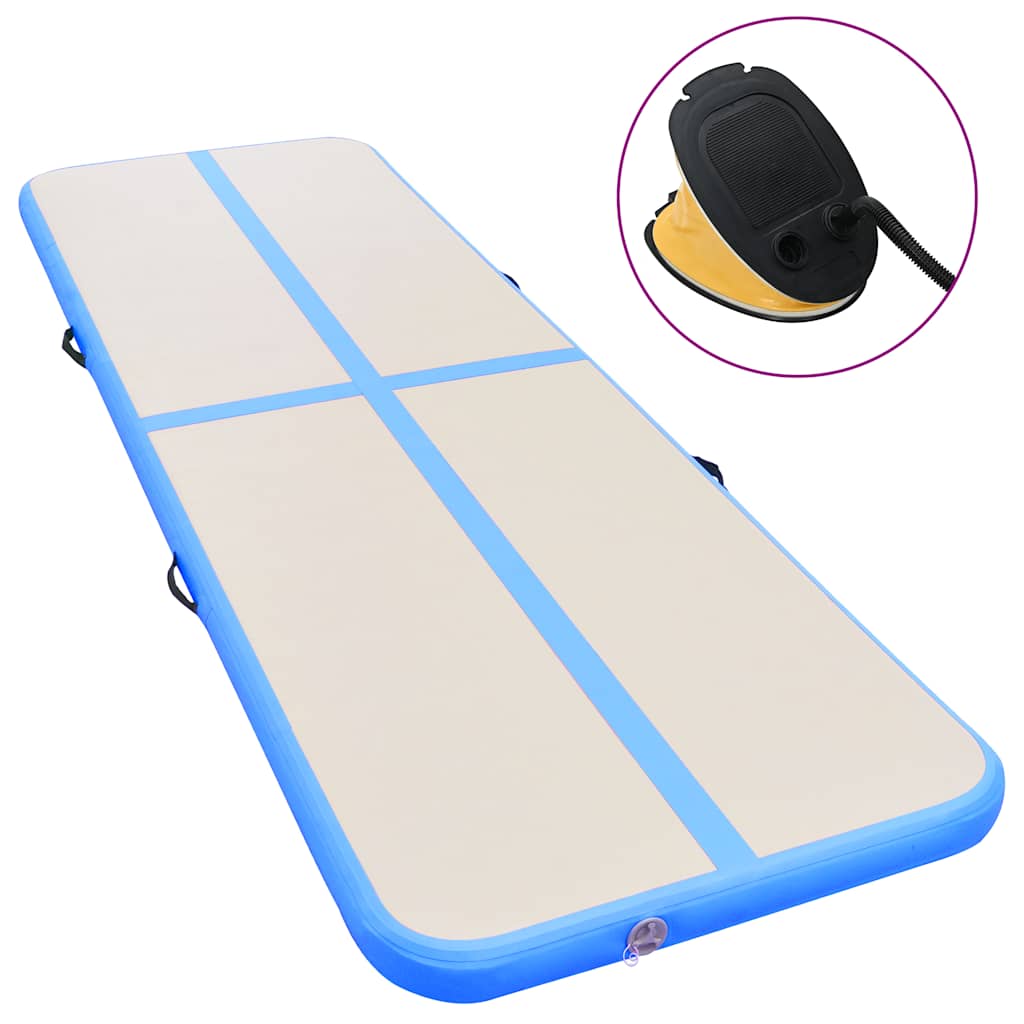 Vidaxl gymnastiekmat met pomp opblaasbaar 600x100x10 cm pvc blauw