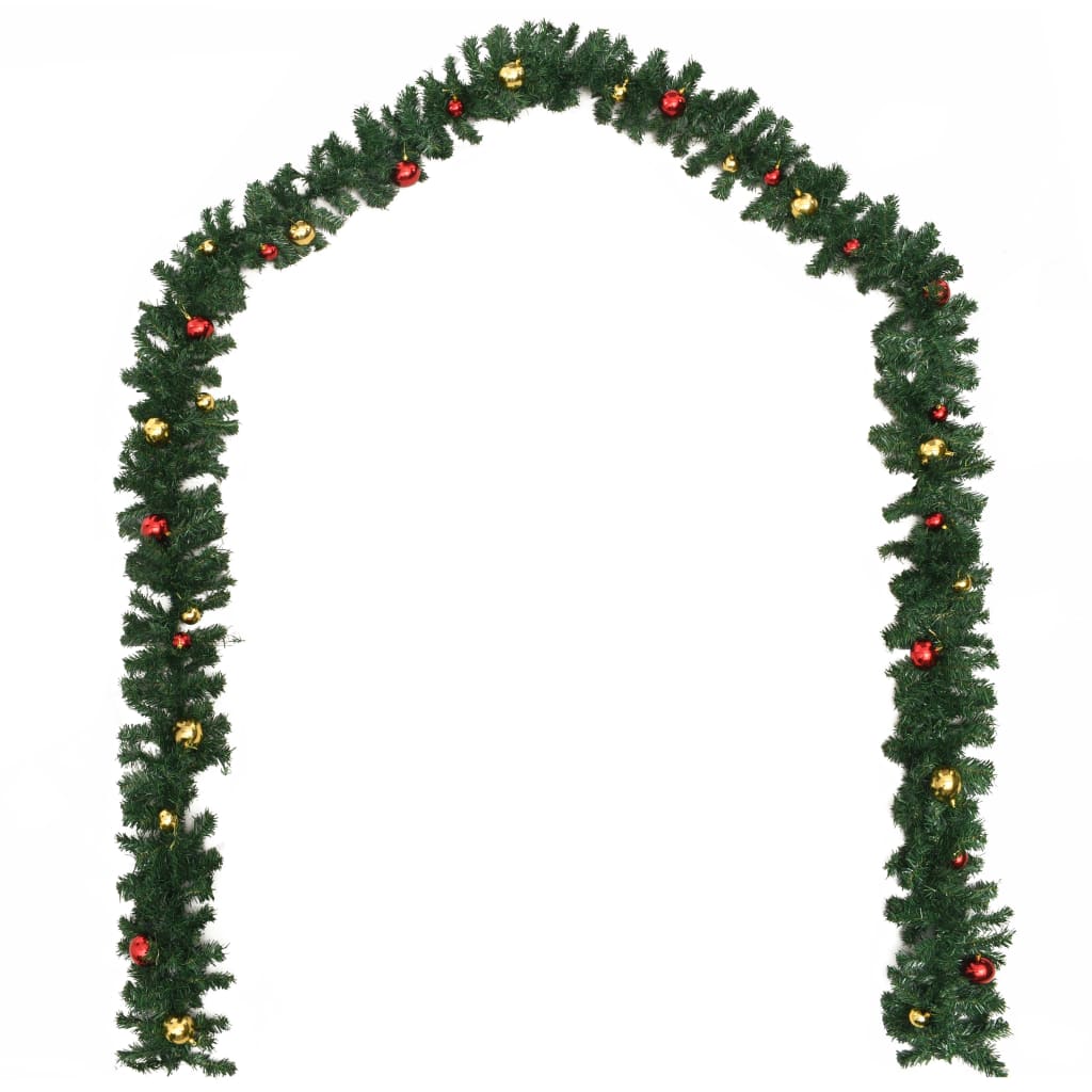 VidaXL Weihnachtsgirlanden, 4-teilig mit Weihnachtskugeln, 270 cm, PVC, grün