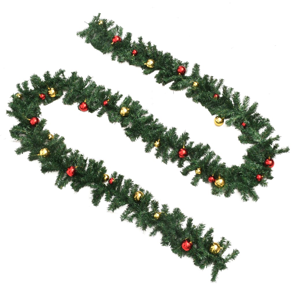 VidaXL Weihnachtsgirlanden, 4-teilig mit Weihnachtskugeln, 270 cm, PVC, grün
