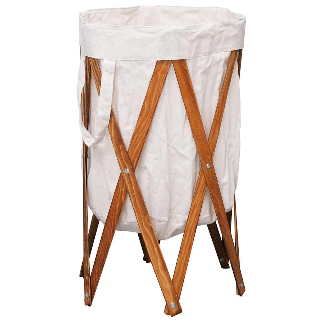 VidaXL Faltbarer Wäschekorb aus Holz und Stoff, Creme