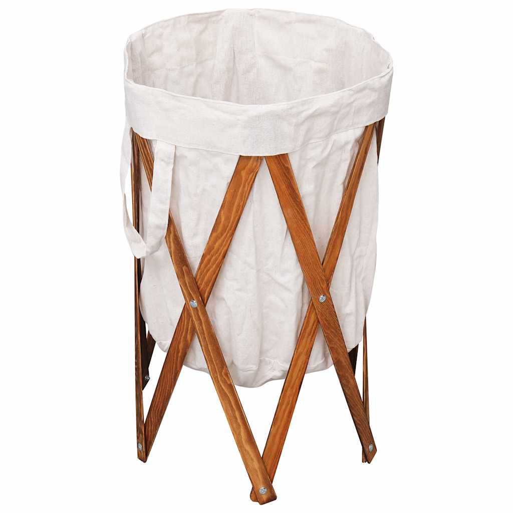 VidaXL Faltbarer Wäschekorb aus Holz und Stoff, Creme