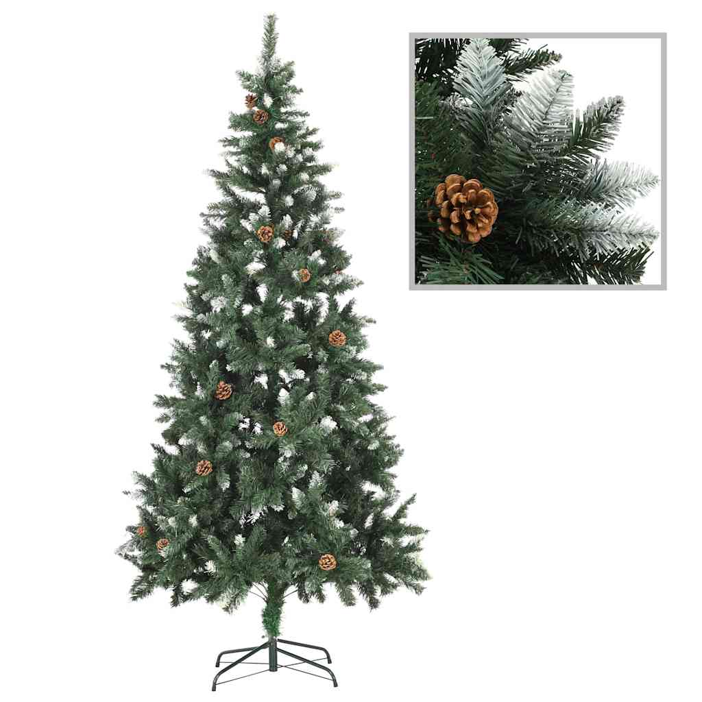 Vidaxl kunstkerstboom met dennenappels en wit glitter 210 cm