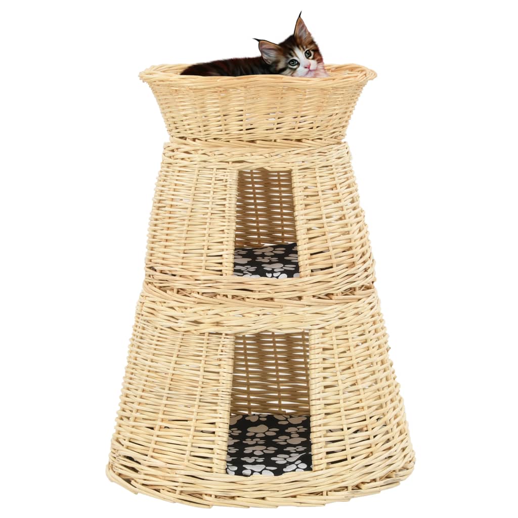 VidaXL 3-teiliges Katzenbett-Set mit Kissen 47x34x60cm Naturweide