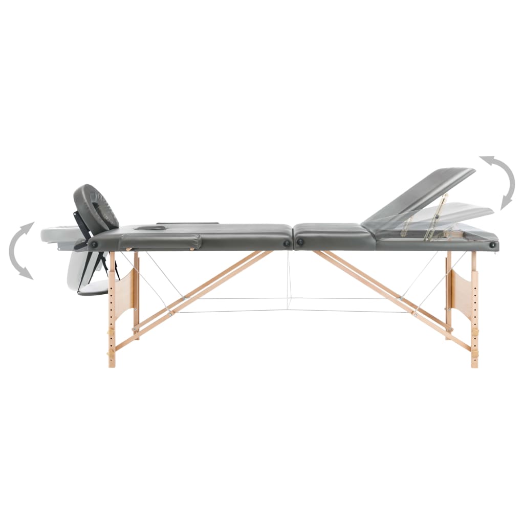 Vidaxl -Massagetisch mit 3 Söhnen 186x68 cm Holzrahmen Anthrazit