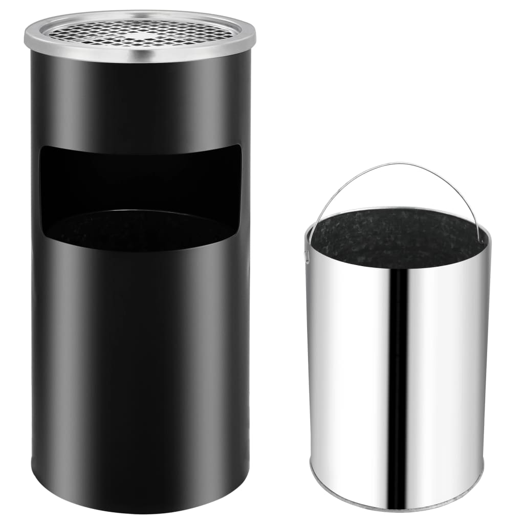 VidaXL Wandaschenbecher/Abfalleimer 26 l Stahl Schwarz