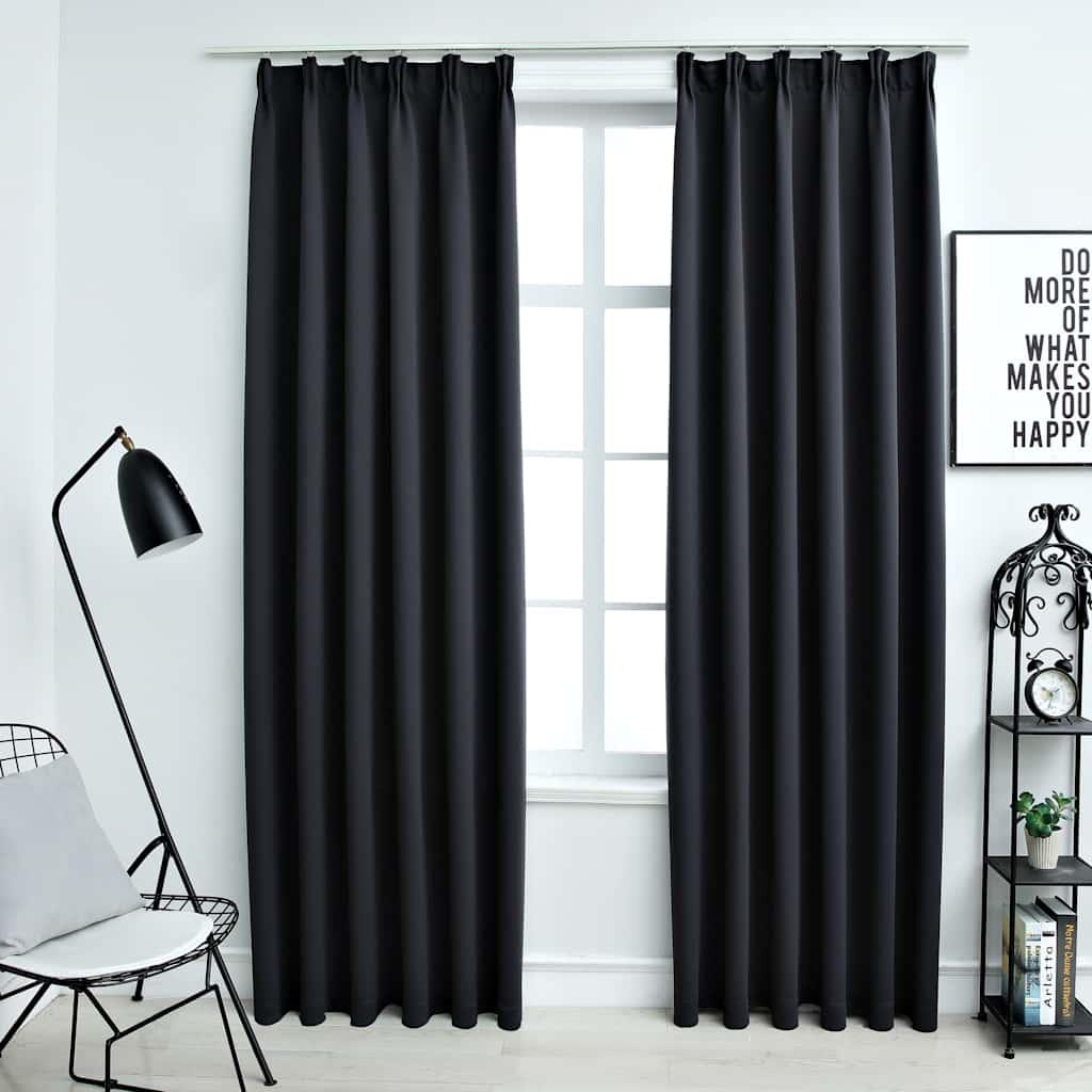 VidaXL Verdunkelungsvorhänge mit Haken, 2 Stück, 140 x 245 cm, Schwarz