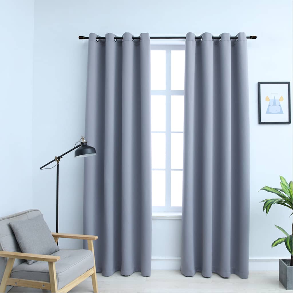 VidaXL Verdunkelungsvorhang mit Metallringen, 2 Stück, 140 x 225 cm, Grau