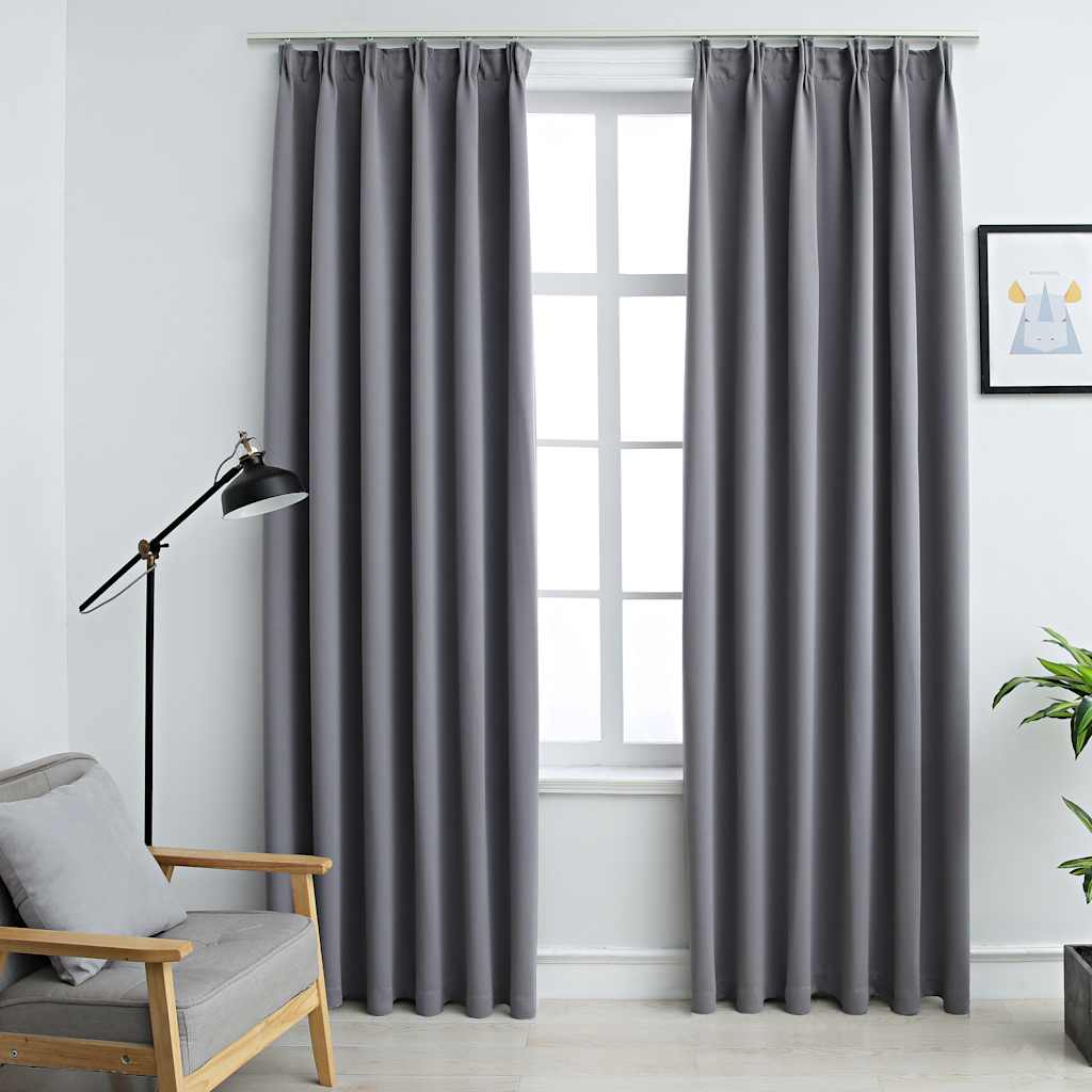VidaXL Verdunkelungsvorhänge mit Haken, 2 Stück, 140 x 245 cm, Grau