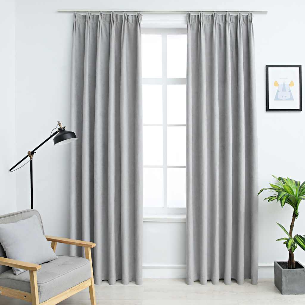 VidaXL Verdunkelungsvorhänge mit Haken, 2 Stück, 140 x 175 cm, Grau