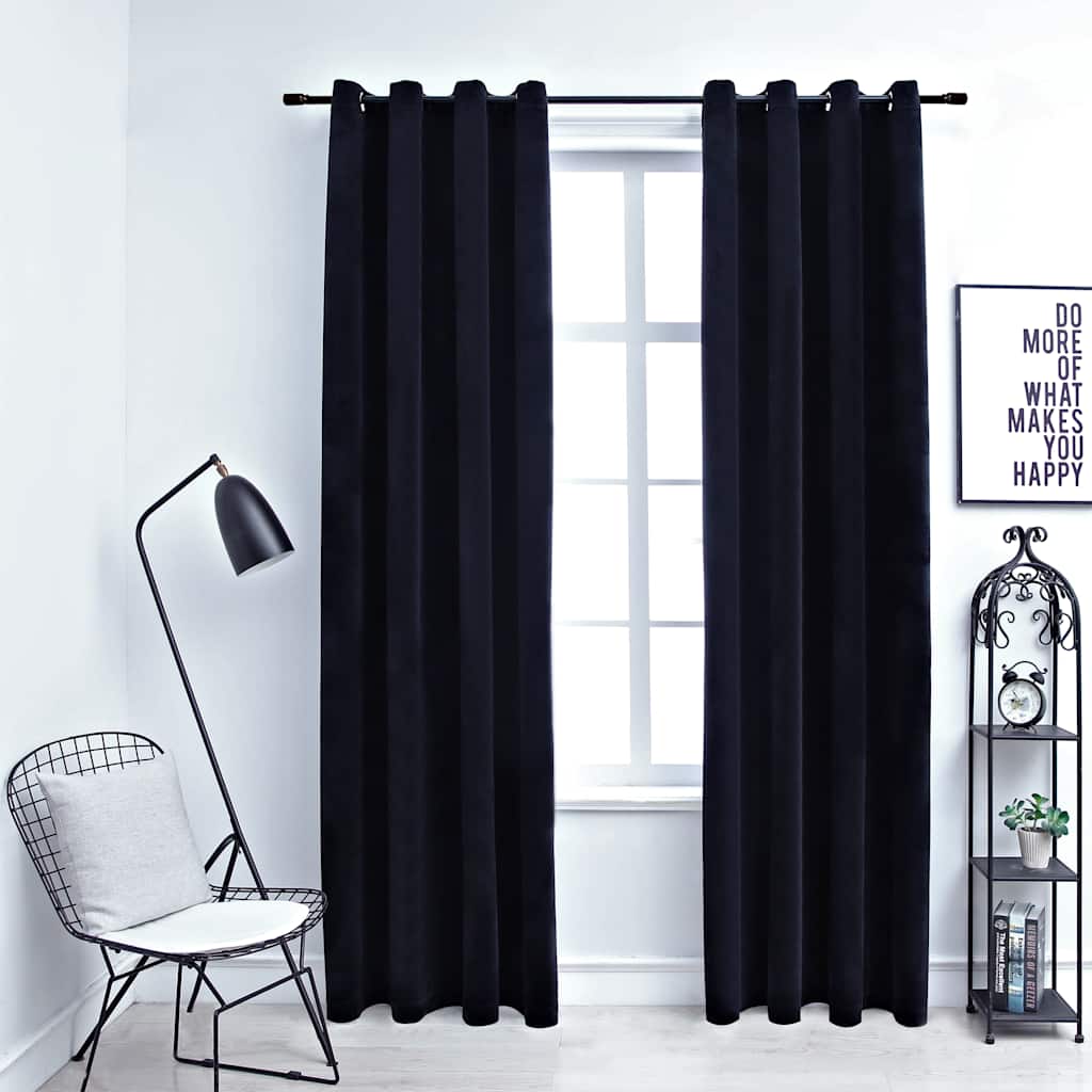 VidaXL Verdunkelungsvorhänge mit Ringen, 2 Stück, 140 x 175 cm, Samt, Schwarz