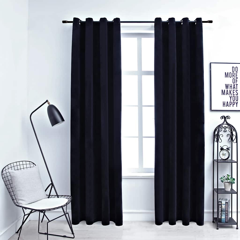 VidaXL Verdunkelungsvorhänge mit Ringen, 2 Stück, 140 x 225 cm, Samt, Schwarz
