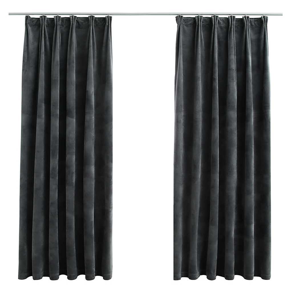 VidaXL Verdunkelungsvorhänge, 2 Stück mit Haken, 140 x 175 cm, Samt, Anthrazit