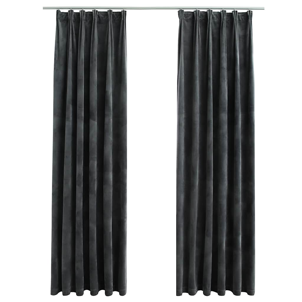 VidaXL Verdunkelungsvorhänge, 2 Stück mit Haken, 140 x 245 cm, Samt, Anthrazit