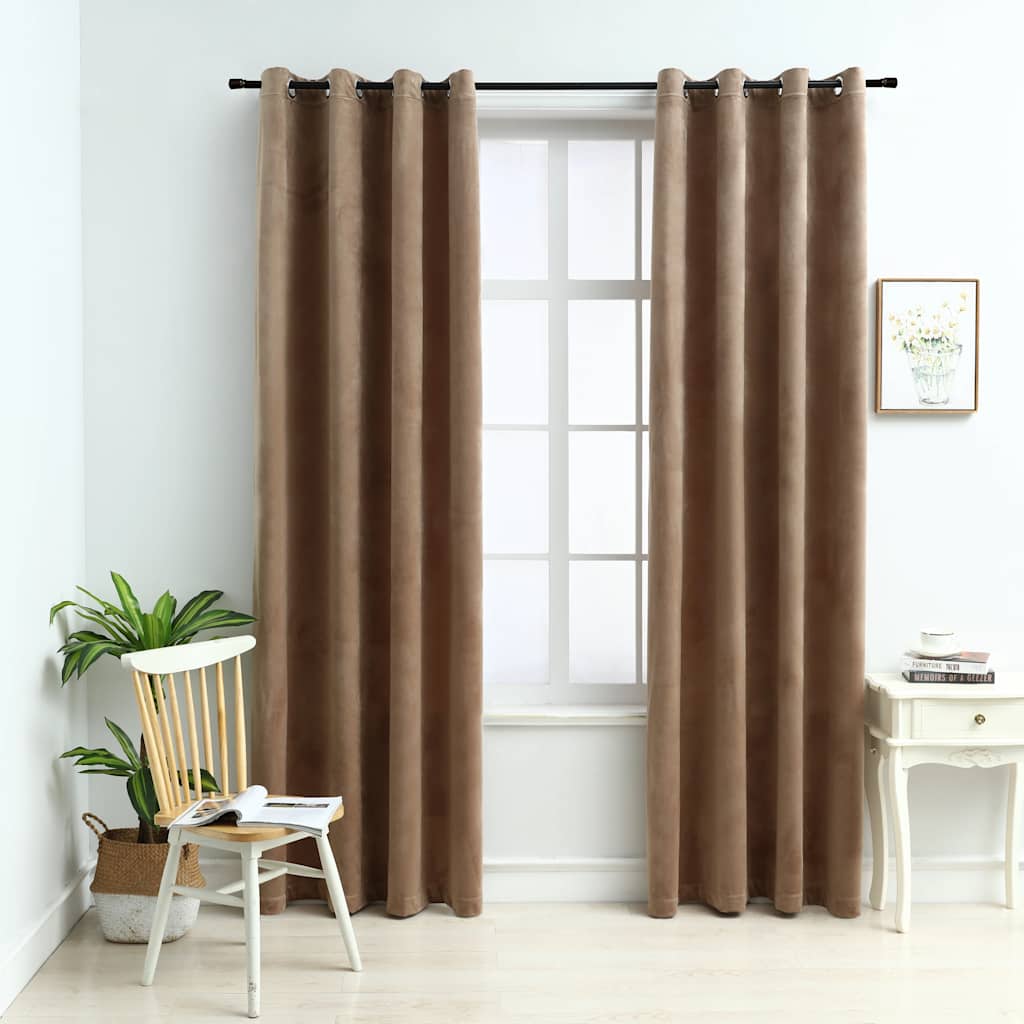 VidaXL Verdunkelungsvorhänge mit Ringen, 2 Stück, 140 x 225 cm, Samt, beige