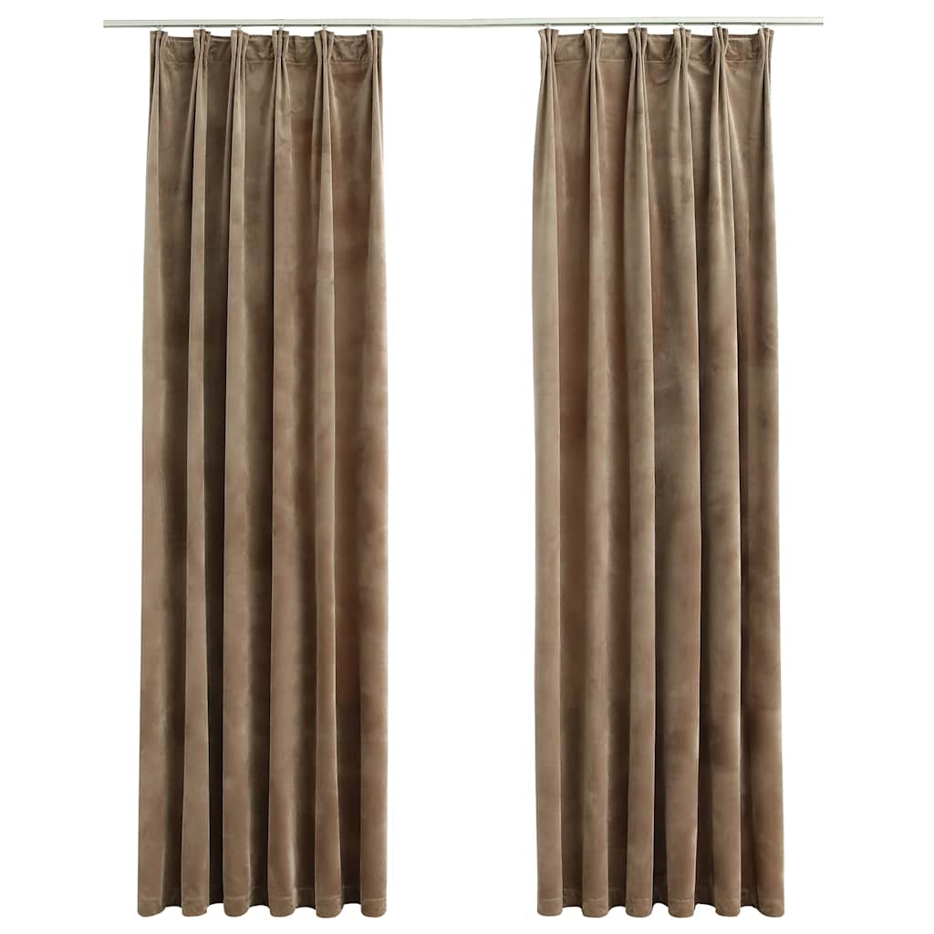 VidaXL Verdunkelungsvorhänge, 2 Stück mit Haken, 140 x 225 cm, Samt, beige