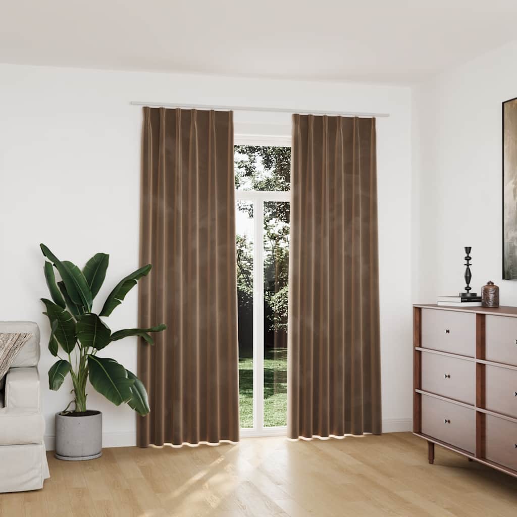 VidaXL Verdunkelungsvorhänge, 2 Stück mit Haken, 140 x 225 cm, Samt, beige