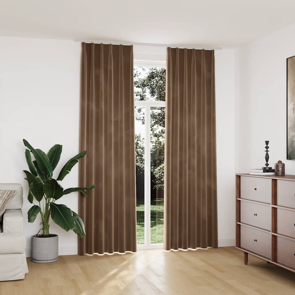 VidaXL Verdunkelungsvorhänge, 2 Stück mit Haken, 140 x 245 cm, Samt, beige