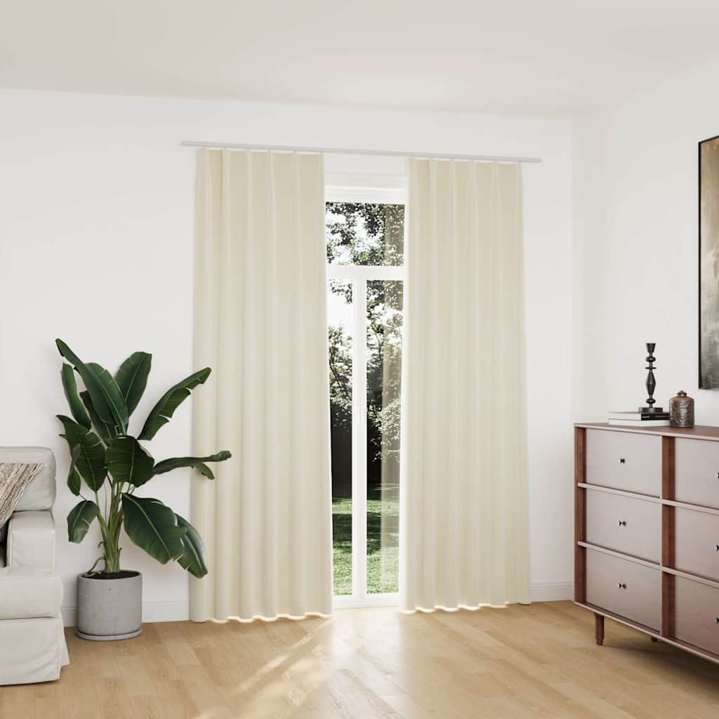 VidaXL Verdunkelungsvorhänge, 2 Stück mit Haken, 140 x 225 cm, Samt, Creme