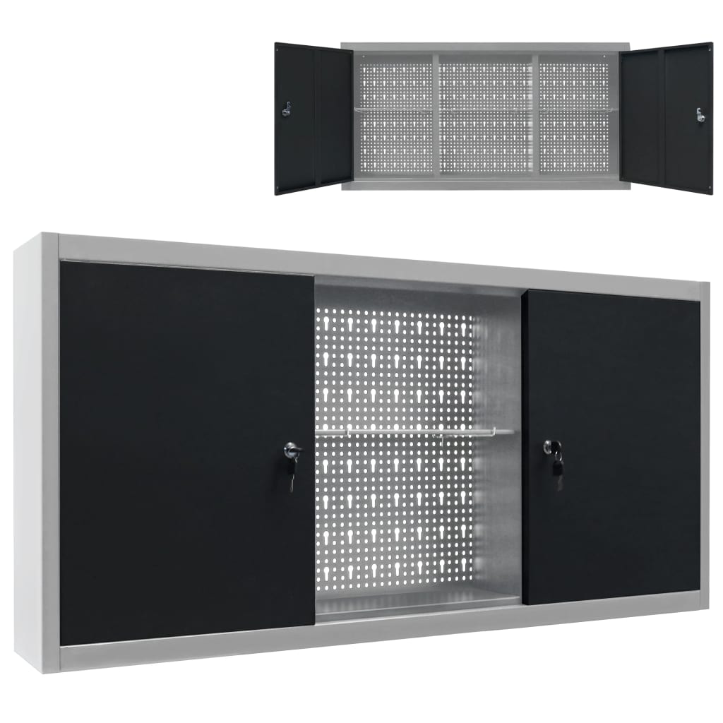 Vidaxl -Werkzeugschrank für die Wand, Metallgrau und Schwarz