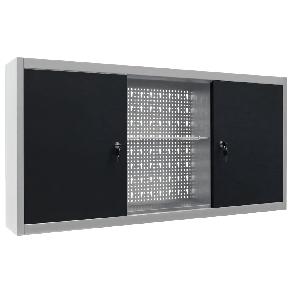 Vidaxl -Werkzeugschrank für die Wand, Metallgrau und Schwarz