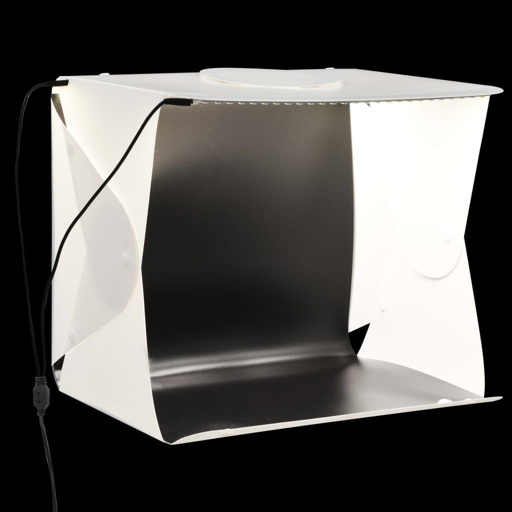 VidaXL Fotokabine mit LED-Beleuchtung, faltbar, 40 x 34 x 37 cm, Kunststoff, Weiß