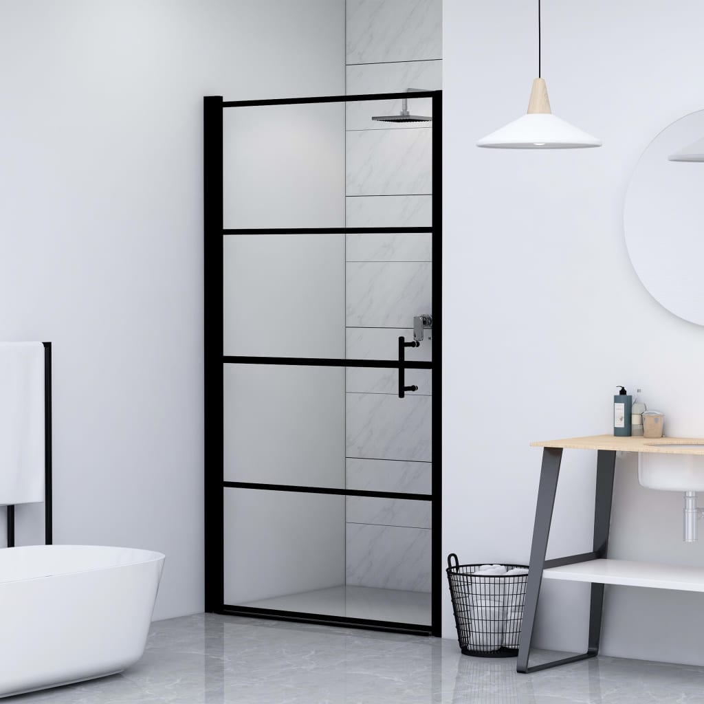 VIDAXL - Duschtür 91x195 cm gehärtetes schwarzes Glas