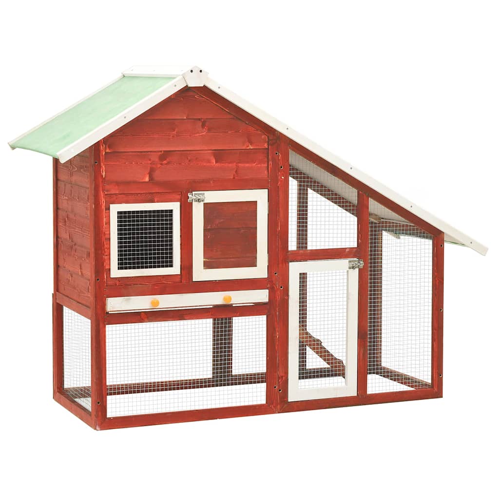 Vidaxl konijnenhok 140x63x120 cm massief vurenhout rood en wit